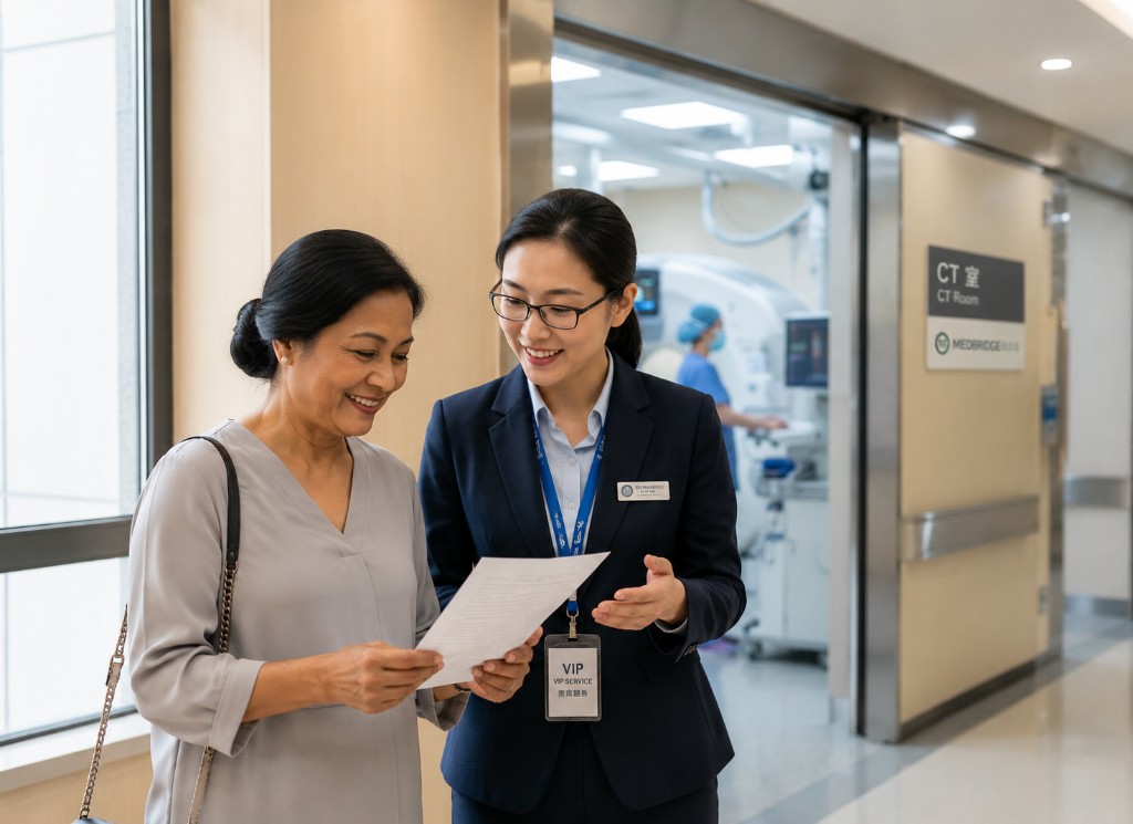UMedGlobal coordinator supporting an international patient during a hospital visit in China
